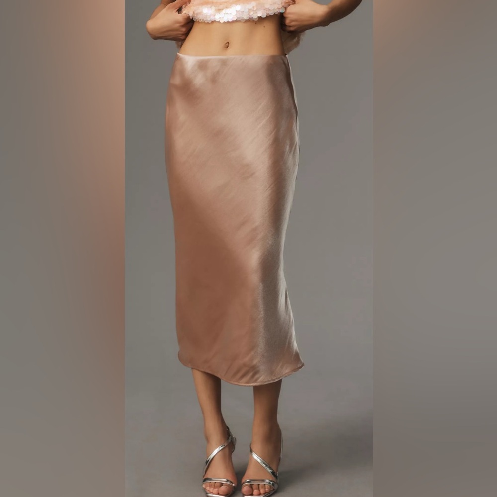 Anthropologie Satin Midi Skirt in Champagne